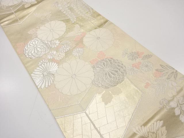 JAPANESE KIMONO / ANTIQUE FUKURO OBI / SILK / WOVEN KIKU